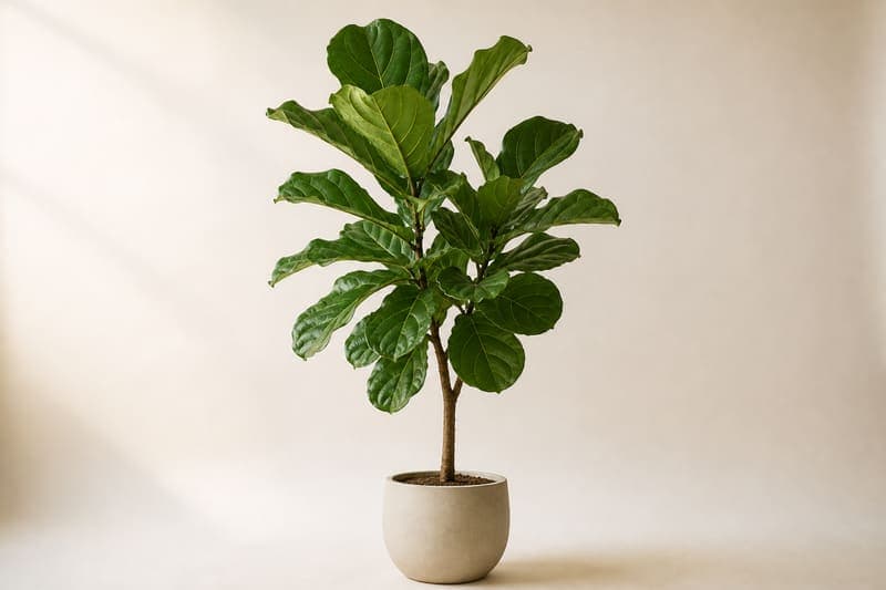 Mature Fiddle Leaf Fig with large lyre-shaped leaves and prominent pale veins