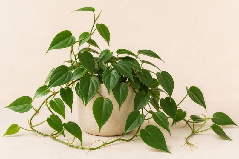 Heartleaf Philodendron with glossy green heart-shaped leaves on trailing vines